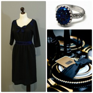 черное платье с темно-синими акцентами