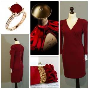 рубиновое платье с золотой молнией