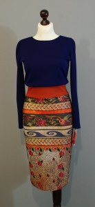 Синее с оранжевым платье-карандаш с греческим орнаментом купить в интернет-магазине Украина (37)