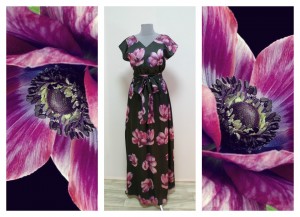 Черно-коричневое платье с фиолетовыми цветами