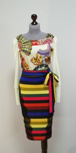 Разноцветное платье с полосатой юбкой, плотное платье с кружевами
