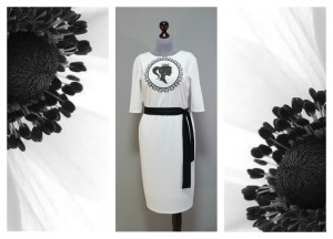 Силуэт камея на черно-белом платье