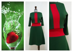 Платье цвета зеленый малахит с красным