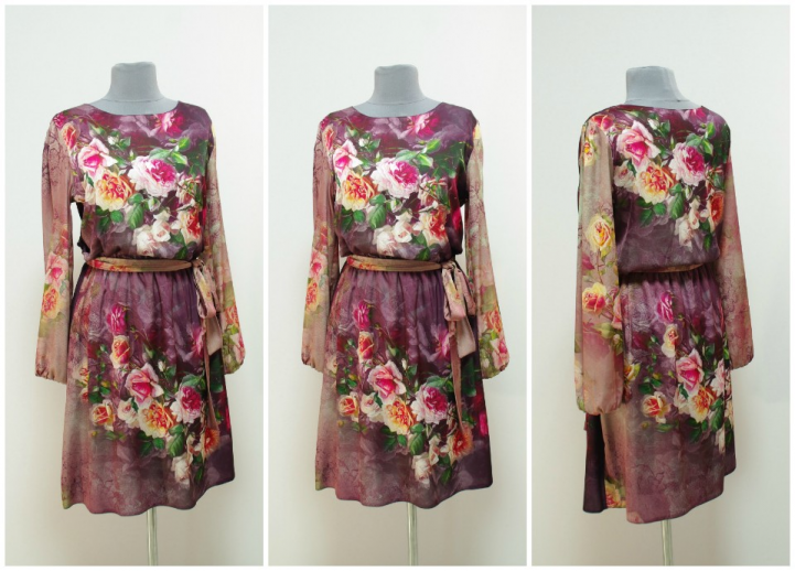 Одежда для куклы Бэби Бон, Платье розовое - фиолетовое с цветочками, вешалка, 822-111